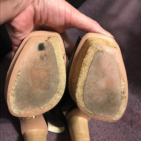 Prada black leather cork heel sling back open toe - Picture 4 of 12